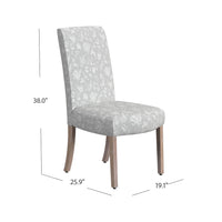 Jay Dining Chair Set of 2, Light Gray Floral with Animal Motifs Fabric -BM334494