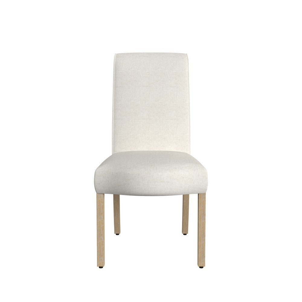 Jay Dining Chair Set of 2, Scalloped Details, Cream White Woven Fabric -BM334496