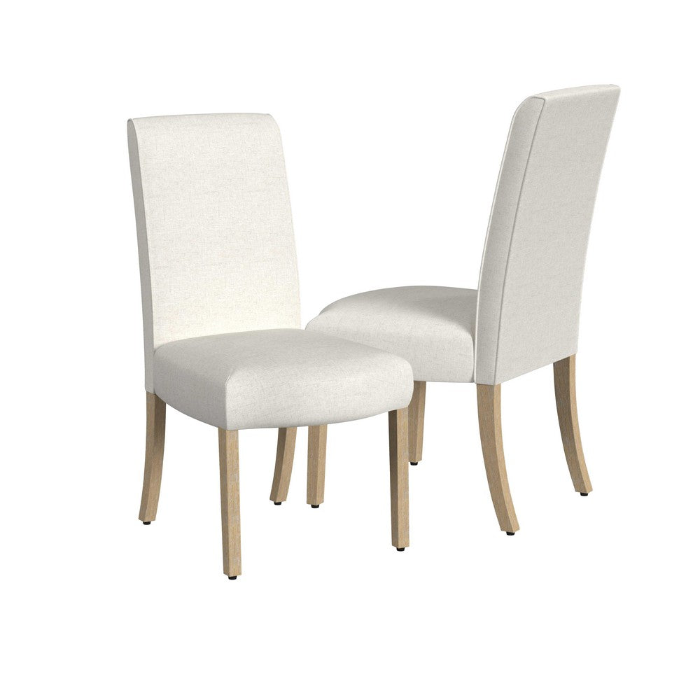 Jay Dining Chair Set of 2, Scalloped Details, Cream White Woven Fabric -BM334496