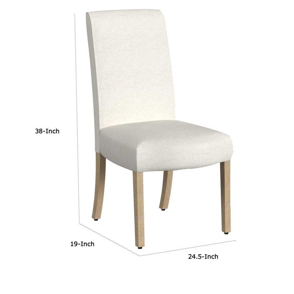 Jay Dining Chair Set of 2, Scalloped Details, Cream White Woven Fabric -BM334496