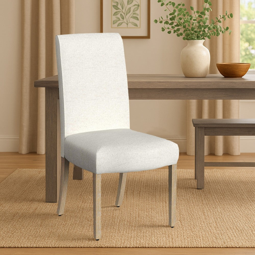 Jay Dining Chair Set of 2, Scalloped Details, Cream White Woven Fabric -BM334496