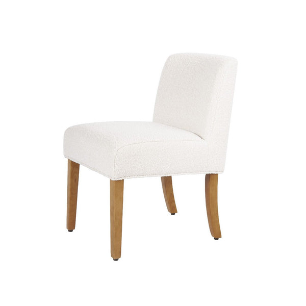 Kip Dining Chair with Honey Oak Wood Legs, Cream White Boucle Fabric -BM334498