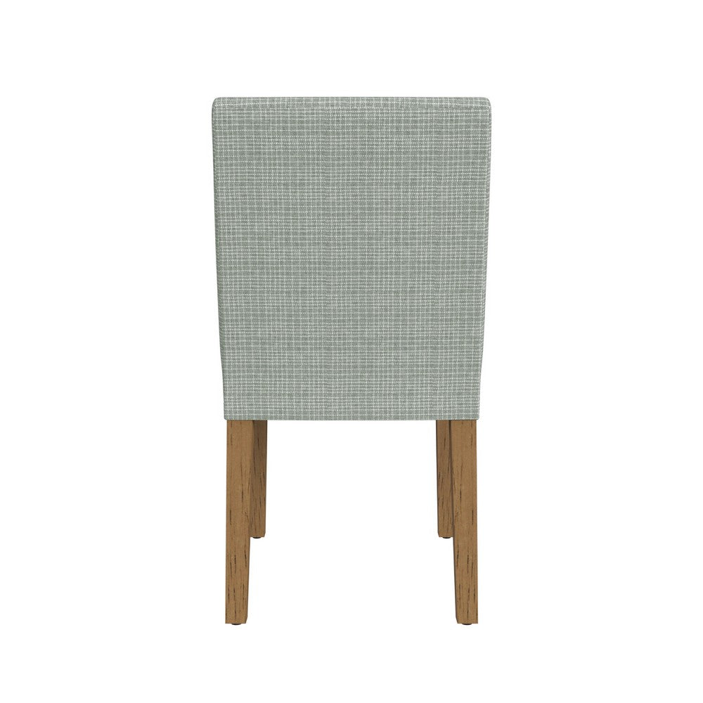 Kip Dining Chair, Honey Oak Wood, Green Mini Grid Pattern Woven Fabric -BM334501