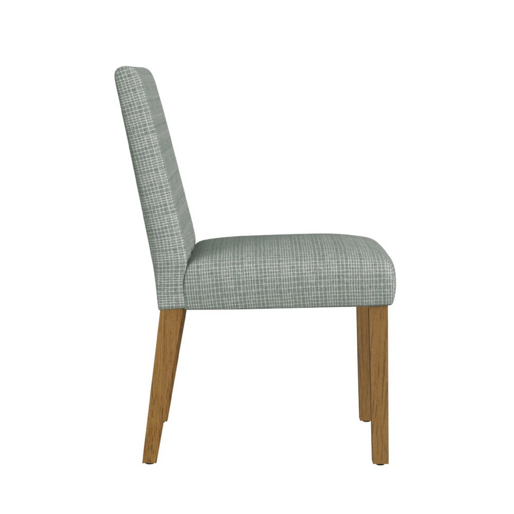 Kip Dining Chair, Honey Oak Wood, Green Mini Grid Pattern Woven Fabric -BM334501