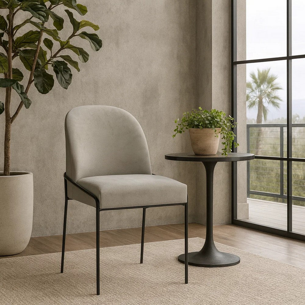 Nik Dining Chair with Curved Backrest, Matte Black Metal, Gray Velvet -BM334505