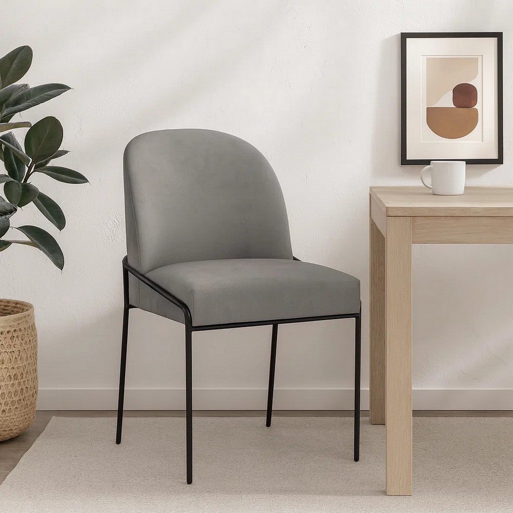 Nik Dining Chair with Curved Backrest, Matte Black Metal, Gray Velvet -BM334505
