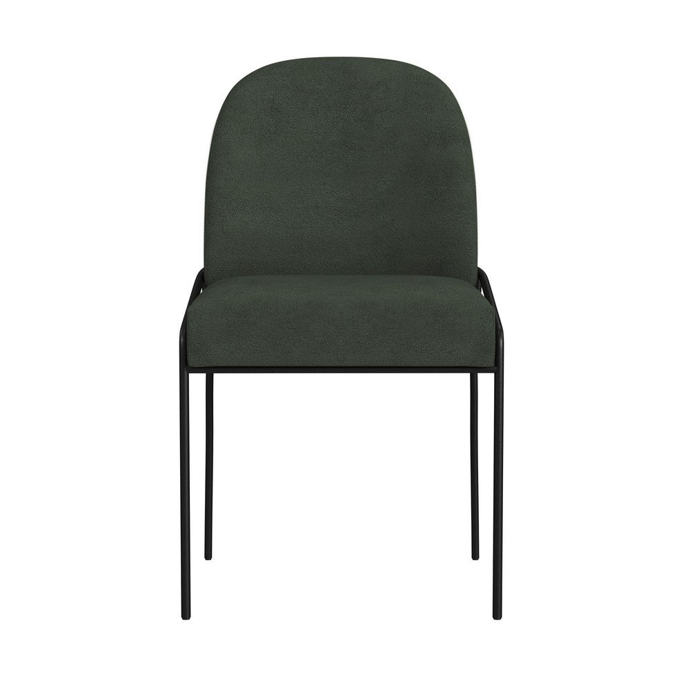 Nik Dining Chair with Curved Backrest, Matte Black Metal, Green Velvet -BM334506