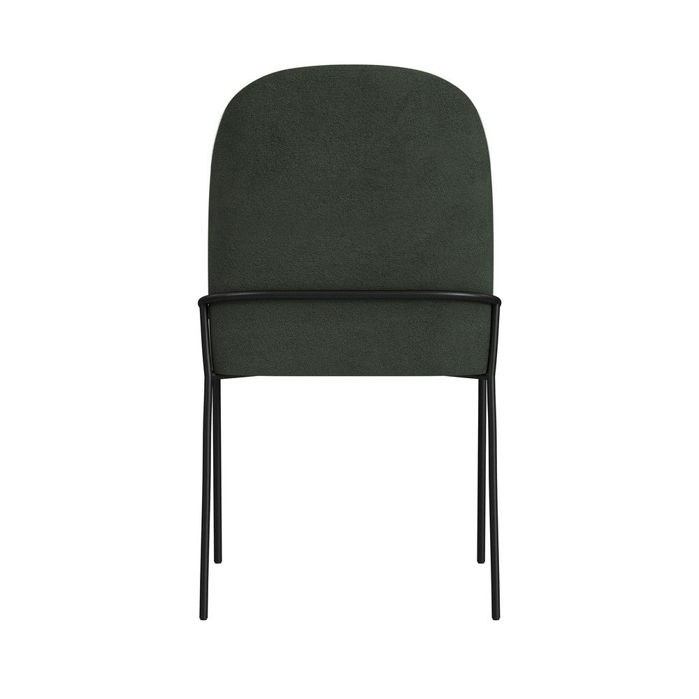 Nik Dining Chair with Curved Backrest, Matte Black Metal, Green Velvet -BM334506