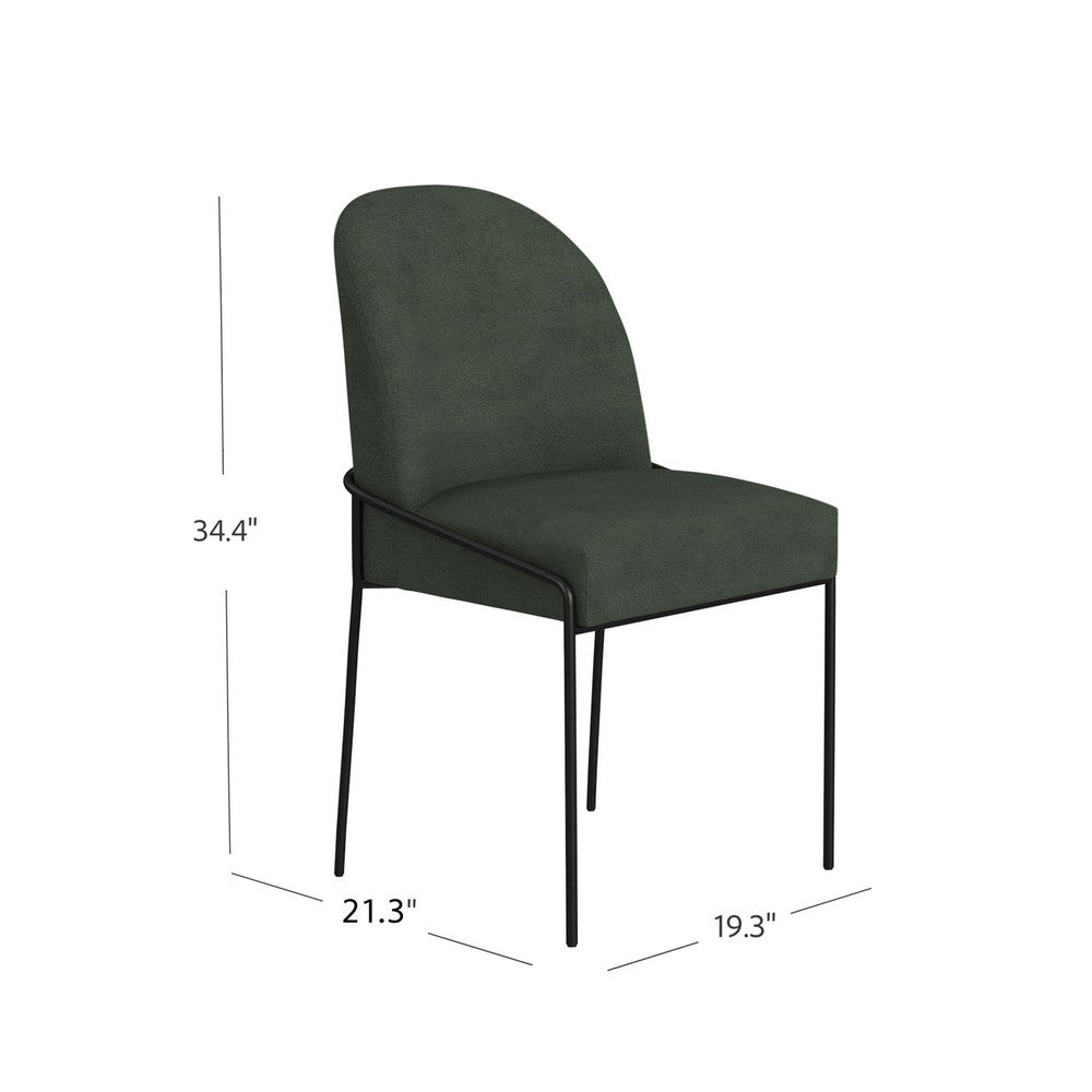 Nik Dining Chair with Curved Backrest, Matte Black Metal, Green Velvet -BM334506