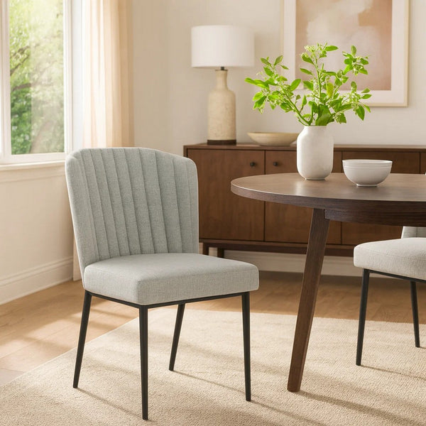 Ole Dining Chair Set of 2, Curved Back, Gray Woven Fabric, Black Metal -BM334508