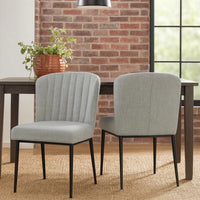 Ole Dining Chair Set of 2, Curved Back, Gray Woven Fabric, Black Metal -BM334508