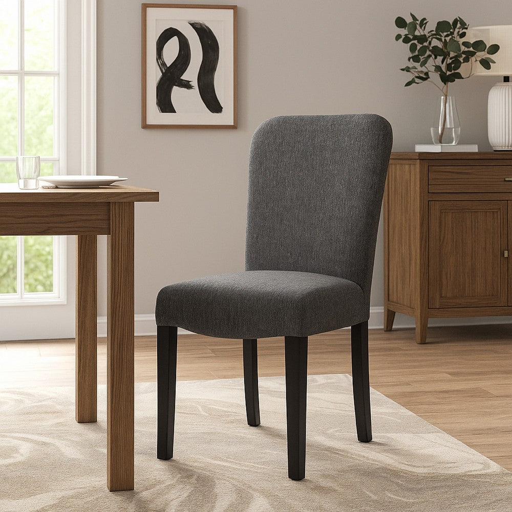 Dining Chair Set of 2, Modern Rounded Back, Black Woven Fabric -BM334509