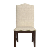 Dining Chair Set of 2, Scalloped Back, Cherry Wood, Beige Fabric -BM334510