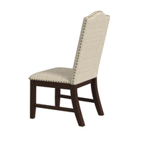 Dining Chair Set of 2, Scalloped Back, Cherry Wood, Beige Fabric -BM334510