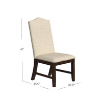 Dining Chair Set of 2, Scalloped Back, Cherry Wood, Beige Fabric -BM334510
