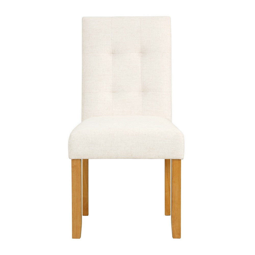 Rei Dining Chair Set of 2, Wood Frame, Cream Linen Woven Textured -BM334511