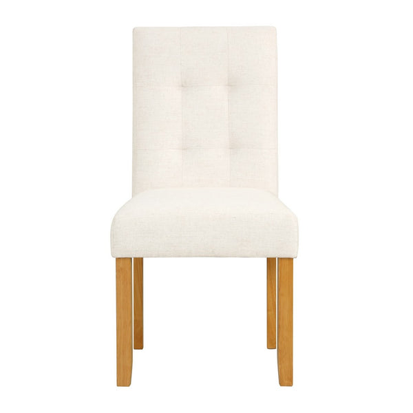 Rei Dining Chair Set of 2, Wood Frame, Cream Linen Woven Textured -BM334511