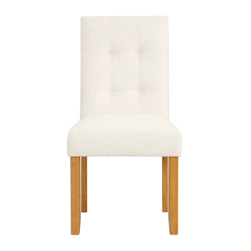 Rei Dining Chair Set of 2, Wood Frame, Cream Linen Woven Textured -BM334511