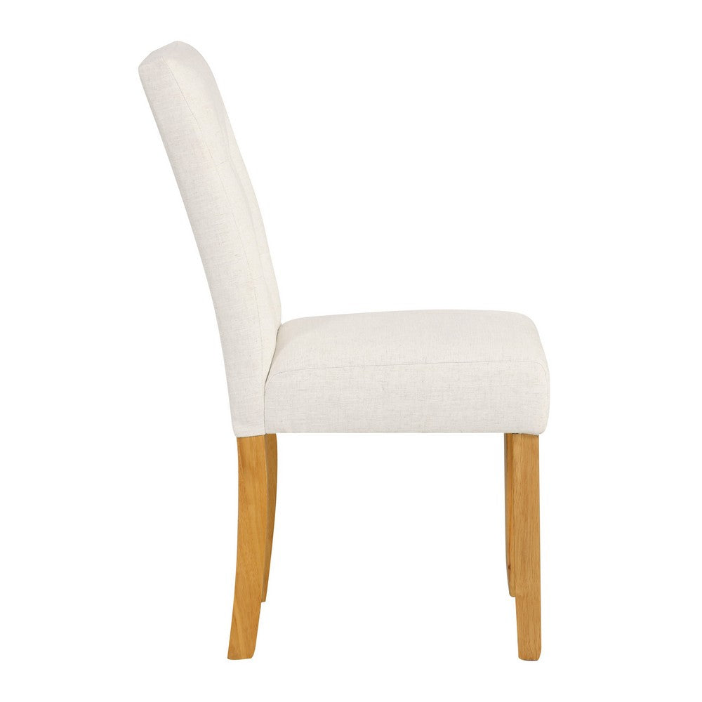 Rei Dining Chair Set of 2, Wood Frame, Cream Linen Woven Textured -BM334511