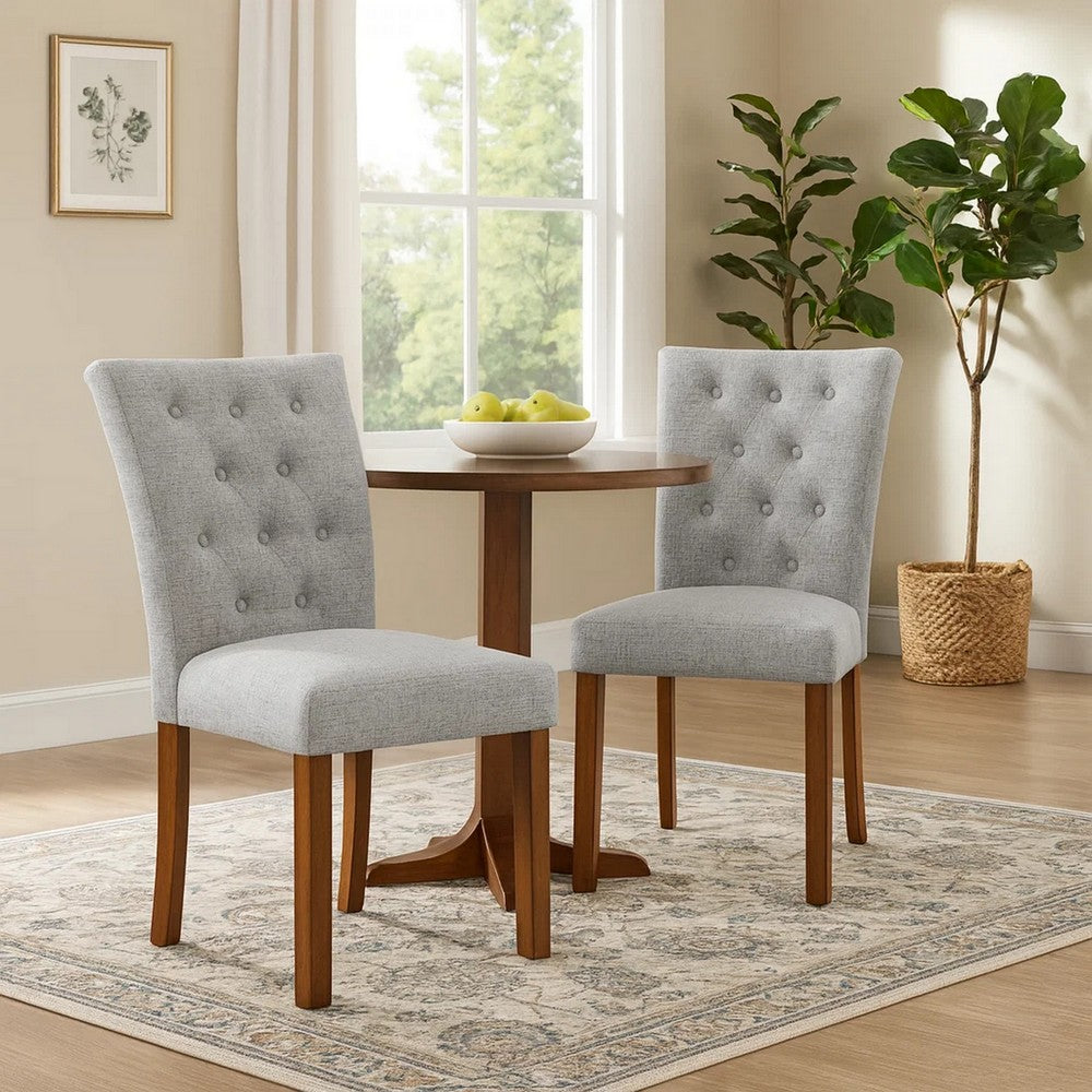 Rei Parsons Dining Chair Set of 2, Gray Woven Button Tufted Fabric -BM334513