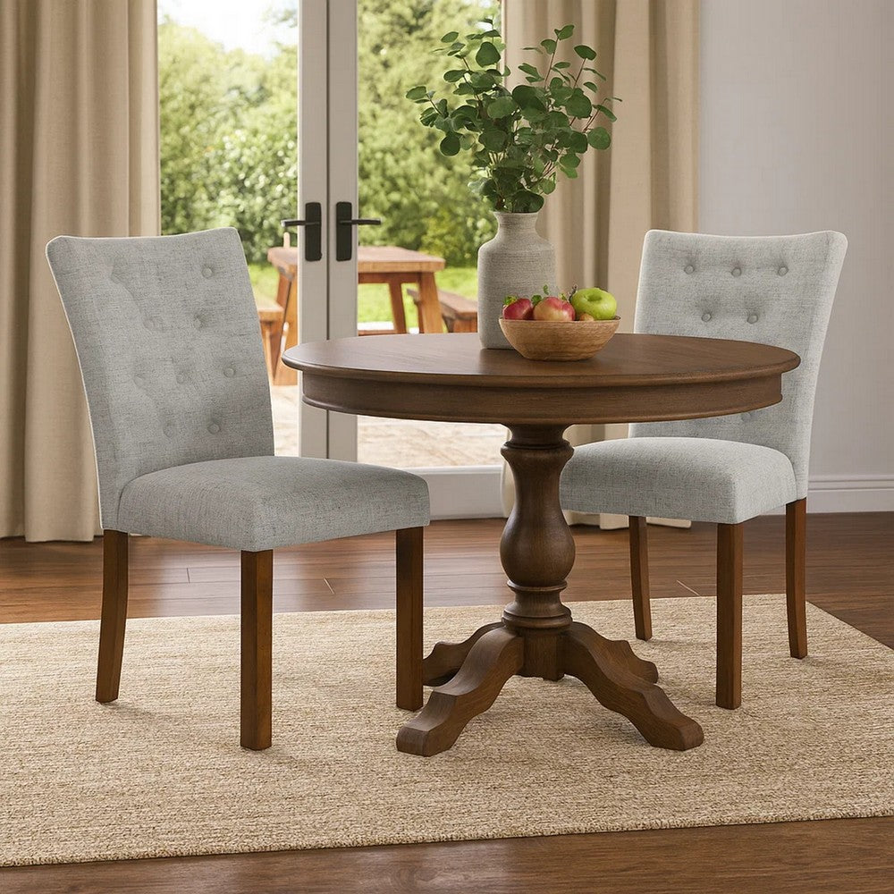Rei Parsons Dining Chair Set of 2, Gray Woven Button Tufted Fabric -BM334513
