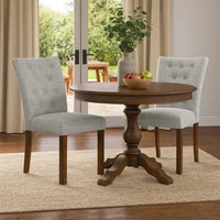 Rei Parsons Dining Chair Set of 2, Gray Woven Button Tufted Fabric -BM334513