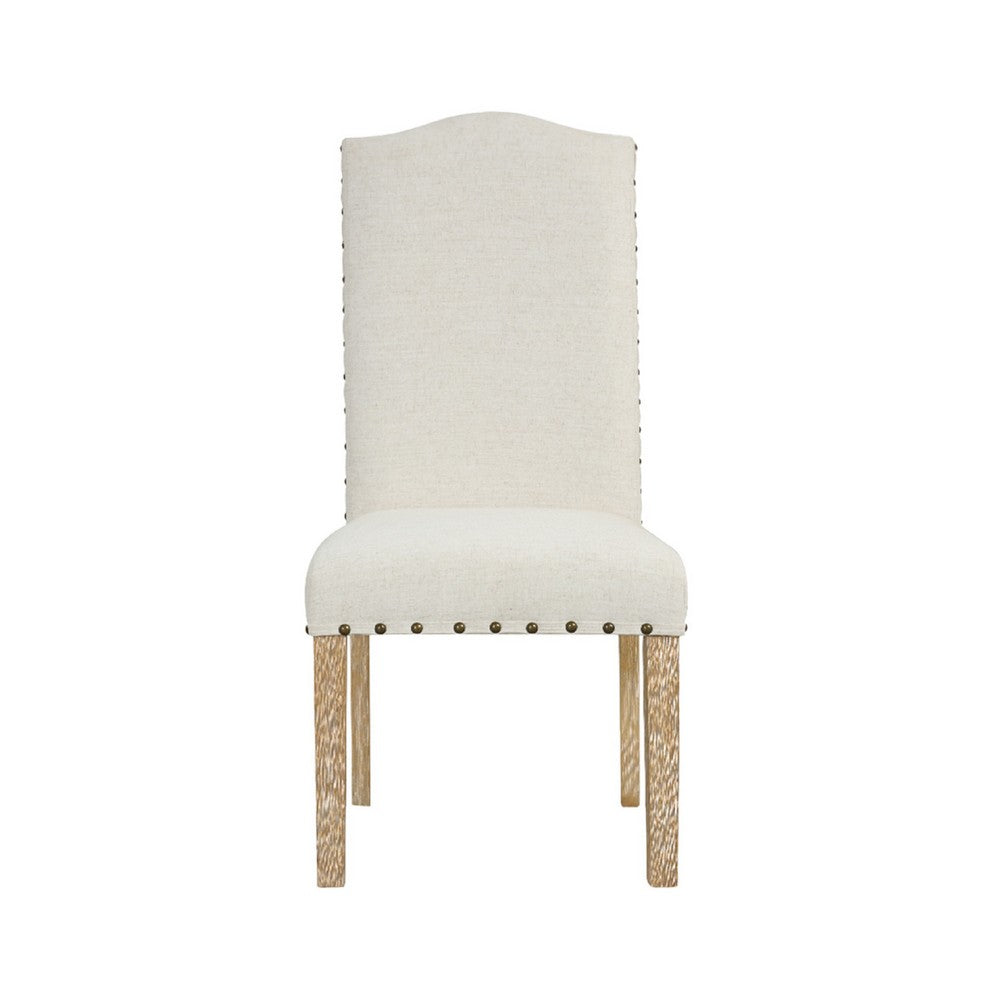 Ron Parsons Dining Chair Set of 2, Natural Brown Wood, Textured Cream -BM334515