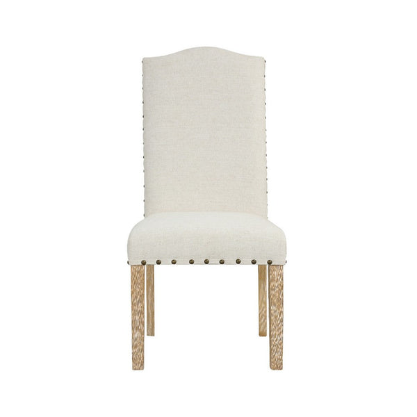 Ron Parsons Dining Chair Set of 2, Natural Brown Wood, Textured Cream -BM334515