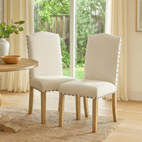Ron Parsons Dining Chair Set of 2, Natural Brown Wood, Textured Cream -BM334515