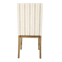 Tim Dining Chair Set of 2, Wood Apron, Taupe Cream Striped Polyester -BM334517