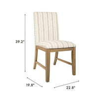 Tim Dining Chair Set of 2, Wood Apron, Taupe Cream Striped Polyester -BM334517