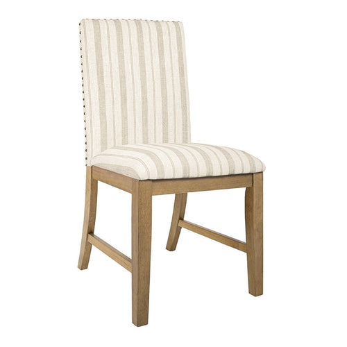 Tim Dining Chair Set of 2, Wood Apron, Taupe Cream Striped Polyester -BM334517