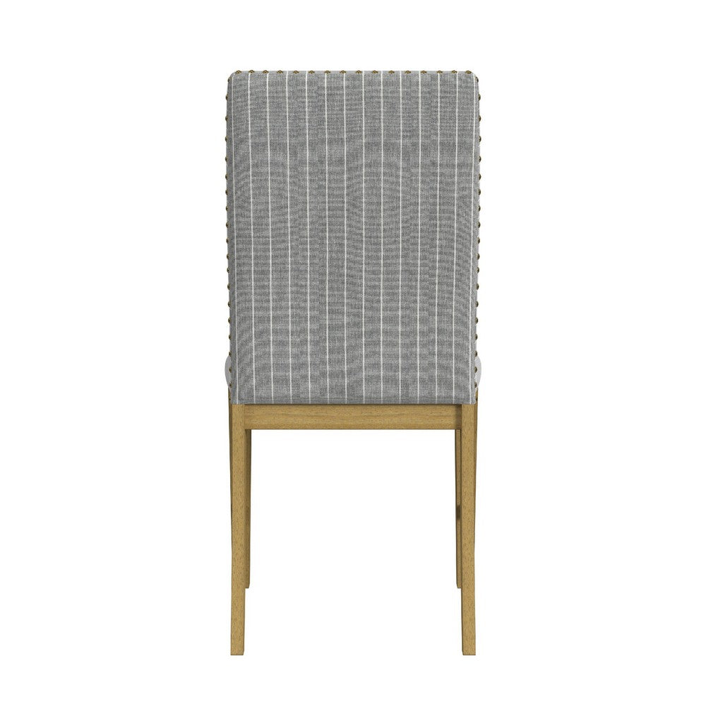 Tim Dining Chair Set of 2, Wood Apron Frame, Gray Striped Polyester -BM334518