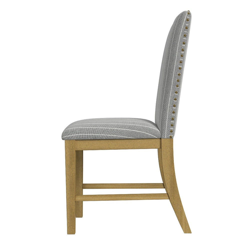 Tim Dining Chair Set of 2, Wood Apron Frame, Gray Striped Polyester -BM334518