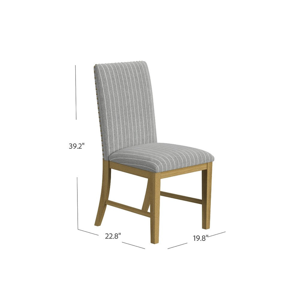 Tim Dining Chair Set of 2, Wood Apron Frame, Gray Striped Polyester -BM334518