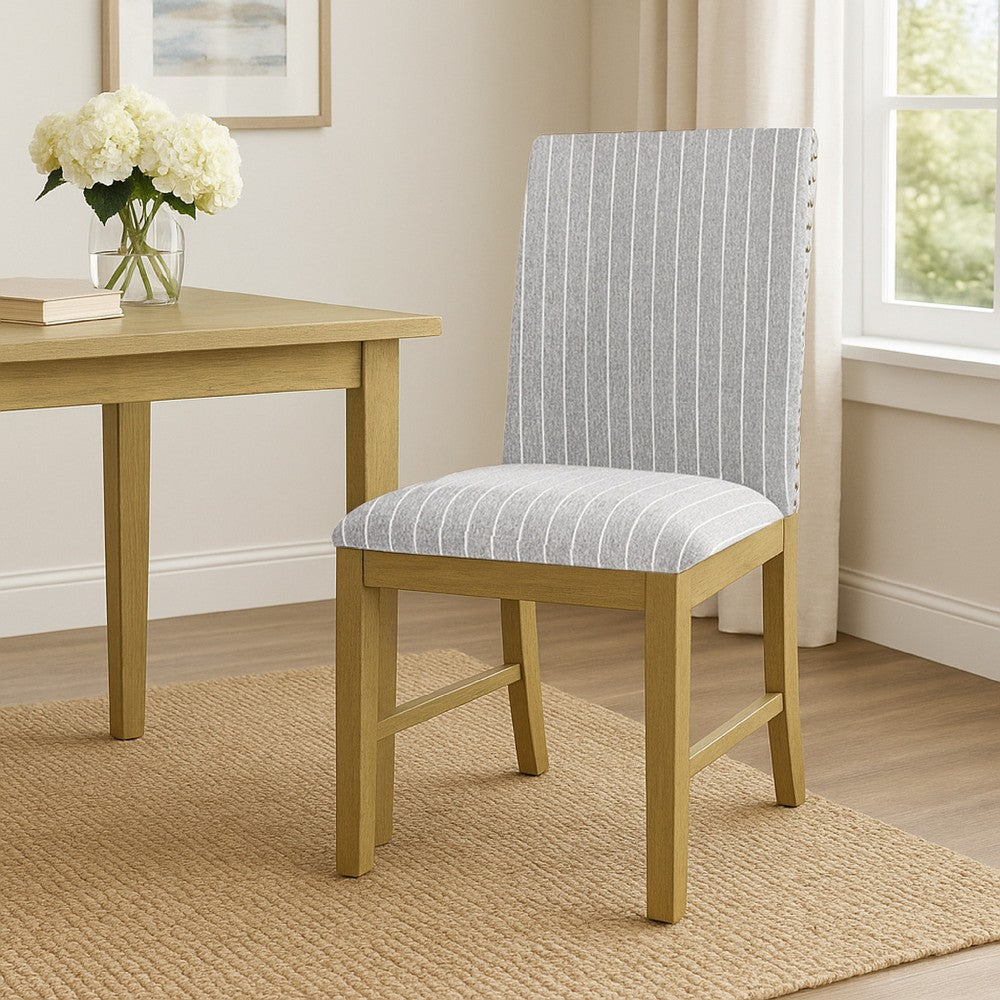 Tim Dining Chair Set of 2, Wood Apron Frame, Gray Striped Polyester -BM334518