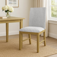 Tim Dining Chair Set of 2, Wood Apron Frame, Gray Striped Polyester -BM334518