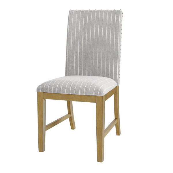 Tim Dining Chair Set of 2, Wood Apron Frame, Gray Striped Polyester -BM334518
