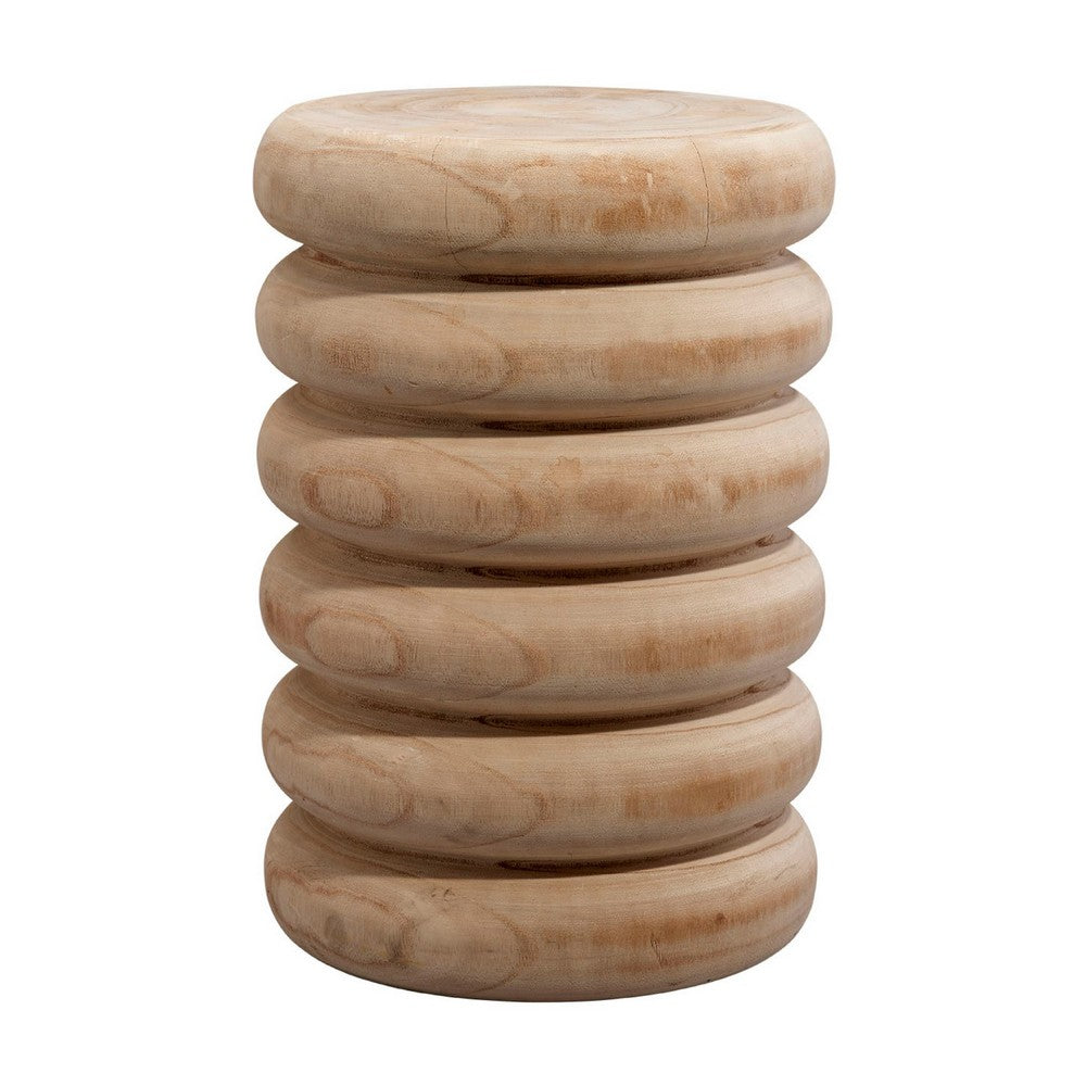Jevy Outdoor Accent Table, 12 Inch Spiral Natural Brown Paulownia Wood -BM334519