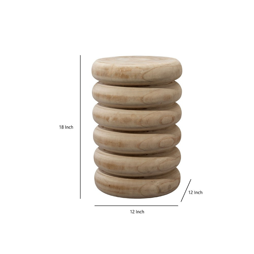 Jevy Outdoor Accent Table, 12 Inch Spiral Natural Brown Paulownia Wood -BM334519