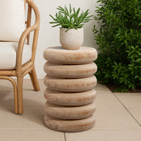 Jevy Outdoor Accent Table, 12 Inch Spiral Natural Brown Paulownia Wood -BM334519