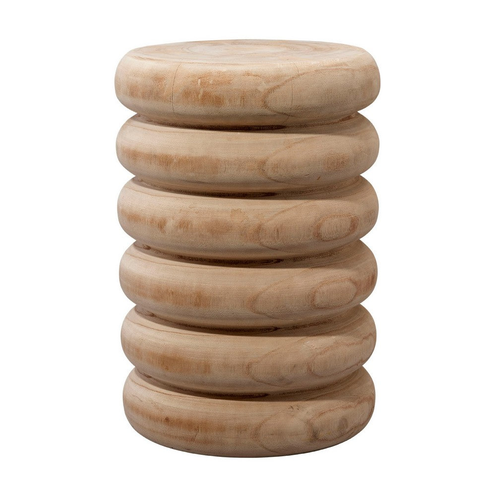Jevy Outdoor Accent Table, 12 Inch Spiral Natural Brown Paulownia Wood -BM334519