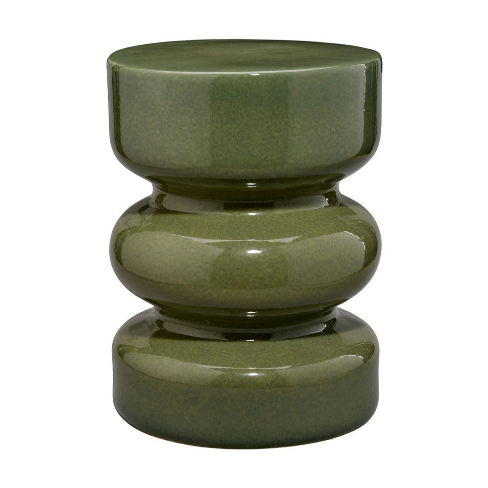 Ruo Patio Garden Stool End Table, Hourglass Body, Glossy Green Ceramic -BM334520