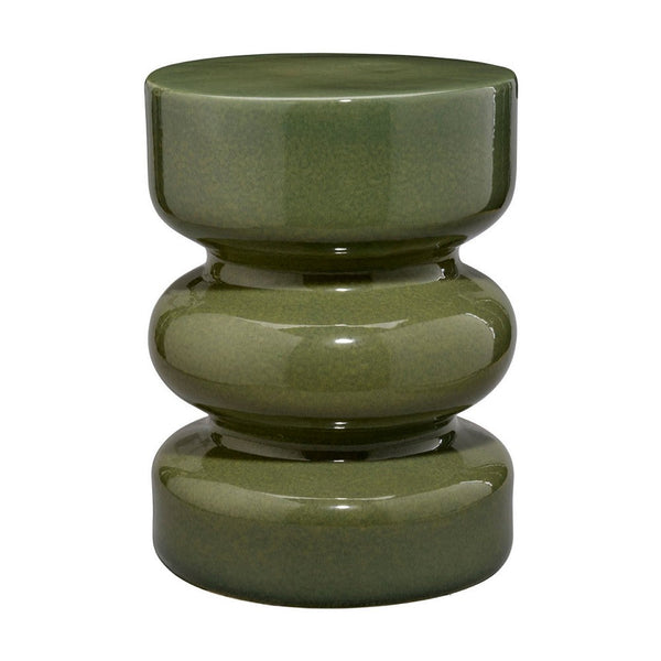 Ruo Patio Garden Stool End Table, Hourglass Body, Glossy Green Ceramic -BM334520