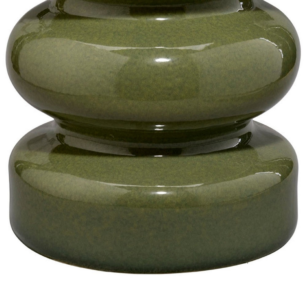 Ruo Patio Garden Stool End Table, Hourglass Body, Glossy Green Ceramic -BM334520