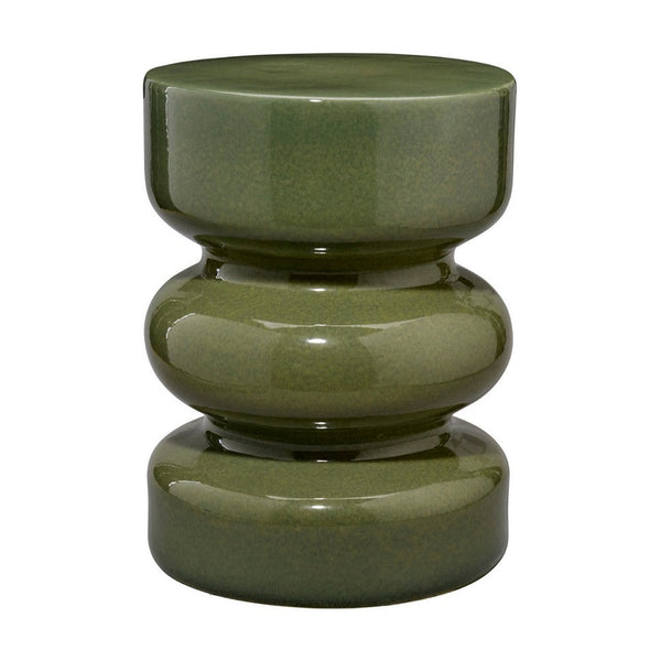 Ruo Patio Garden Stool End Table, Hourglass Body, Glossy Green Ceramic -BM334520