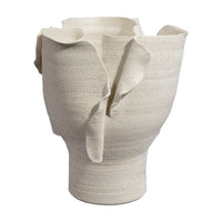 Tio Modern Vessel Vase, Flowing Petal Folds, White Porcelain 13 Inch -BM334521