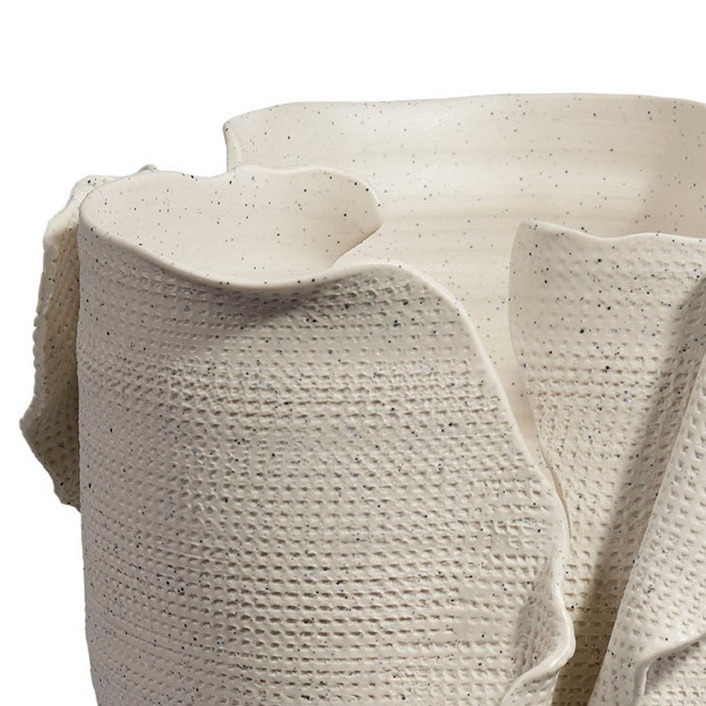 Tio Modern Vessel Vase, Flowing Petal Folds, White Porcelain 13 Inch -BM334521