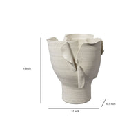 Tio Modern Vessel Vase, Flowing Petal Folds, White Porcelain 13 Inch -BM334521
