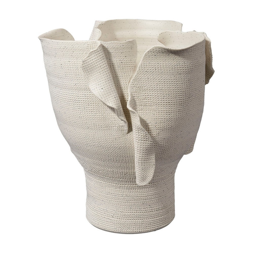 Tio Modern Vessel Vase, Flowing Petal Folds, White Porcelain 13 Inch -BM334521